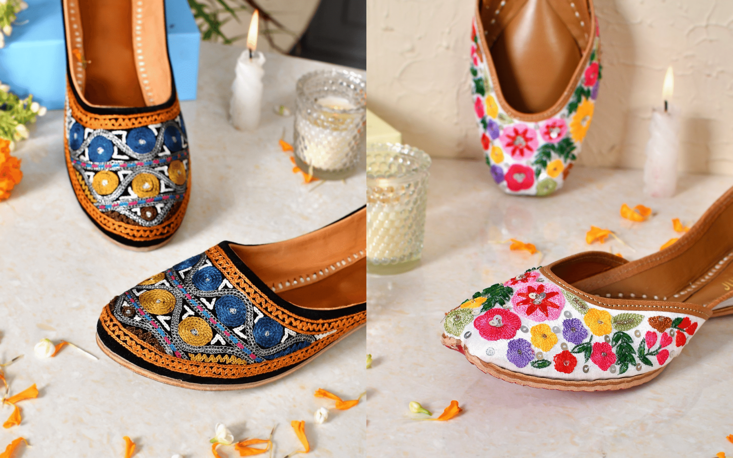Authentic handcrafted Punjabi juttis - Traditional Indian footwear collection featuring colorful embroidered designs