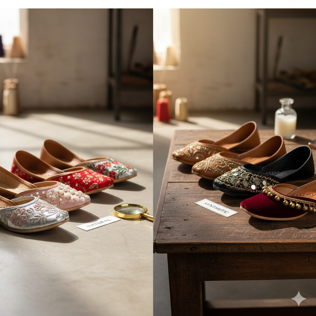 compare leather jutti and synthetic shoes